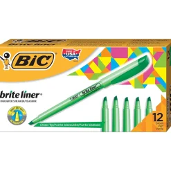 BIC Brite Liner Stick Highlighter, Chisel Tip, Green, 12/Pack (65556/BL11GR)