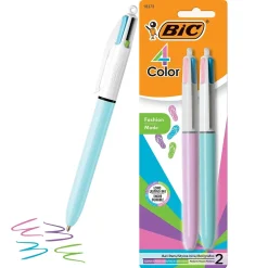 BIC 4-Color Ballpoint Retractable Pen, Medium Point, Assorted Ink, 2/Pk (AMP21AST)