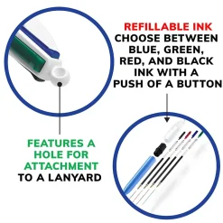 BIC 4-Color Retractable Ballpoint Pen, Medium Point, Multicolor Ink (24623/MM11)