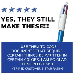 BIC 4-Color Retractable Ballpoint Pen, Medium Point, Multicolor Ink (24623/MM11)