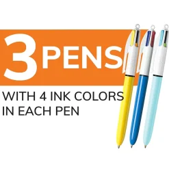 BIC 4-Color Retractable Ballpoint Pen, Medium Point, Assorted Inks, 3/Pack (MMXP31-AST)