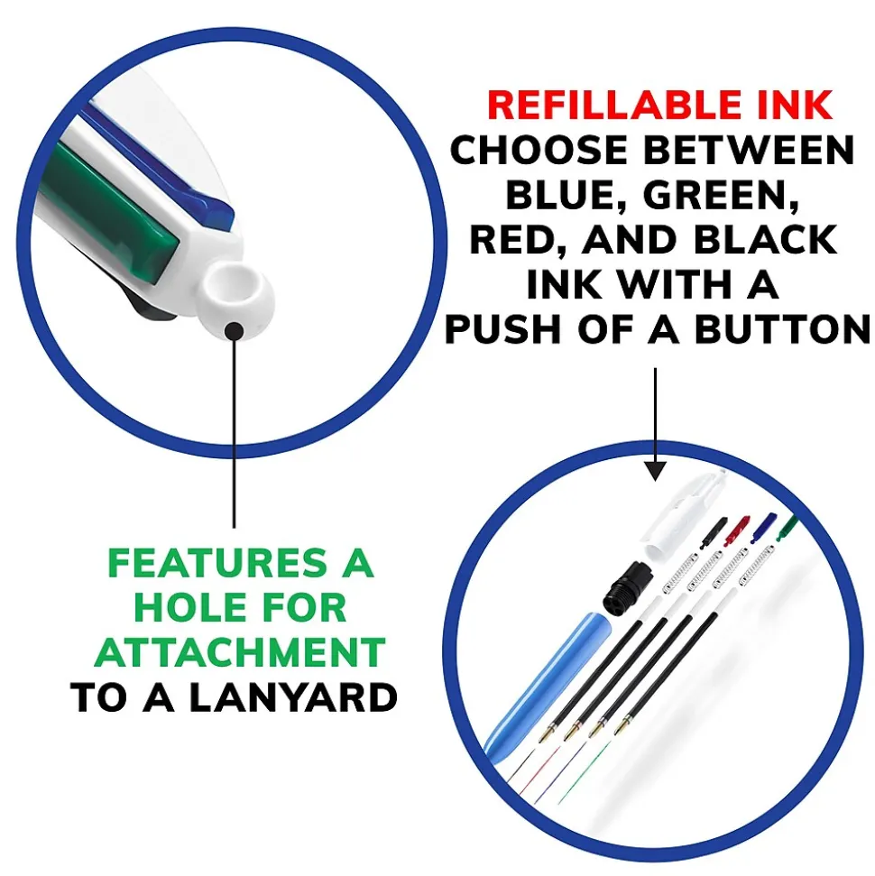 BIC 4-Color Retractable Ballpoint Pen, Medium Point, 1.0mm, Multicolor, Dozen (MM11-AST)