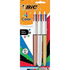 BIC 4-Color Shine Retractable Ballpoint Pen, Medium Point, Assorted Ink, 3/Pack (MMMTP31-AST)
