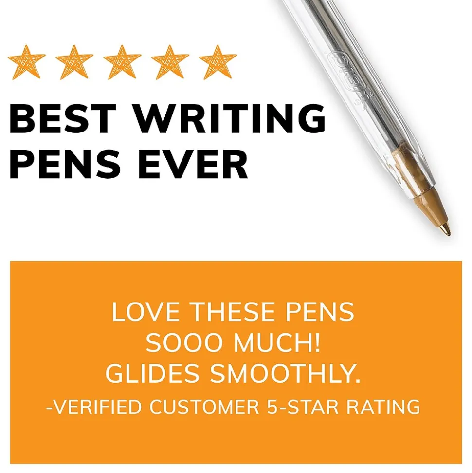 BIC Cristal Ballpoint Pens, Medium Point, Blue Ink, Dozen (10126/MS11BL)