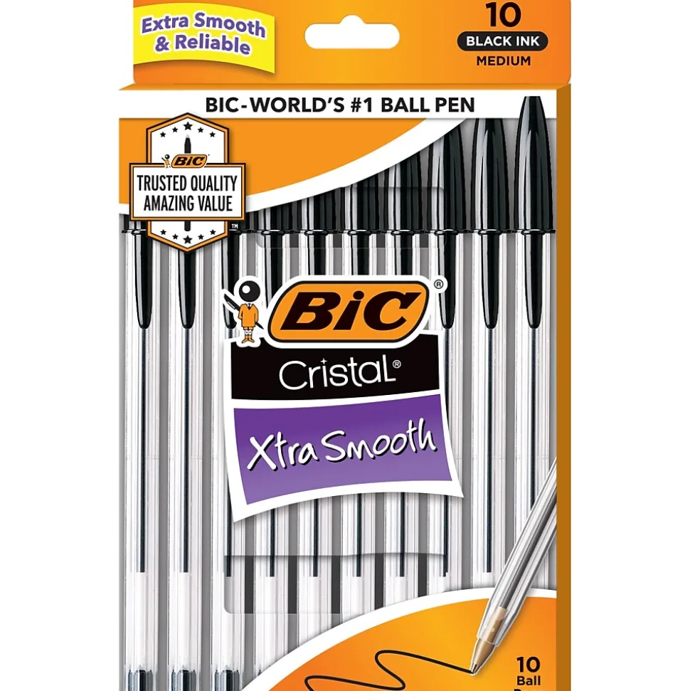 BIC Cristal Ballpoint Pen, Medium Point, Black Ink, 10/Pack (068271)