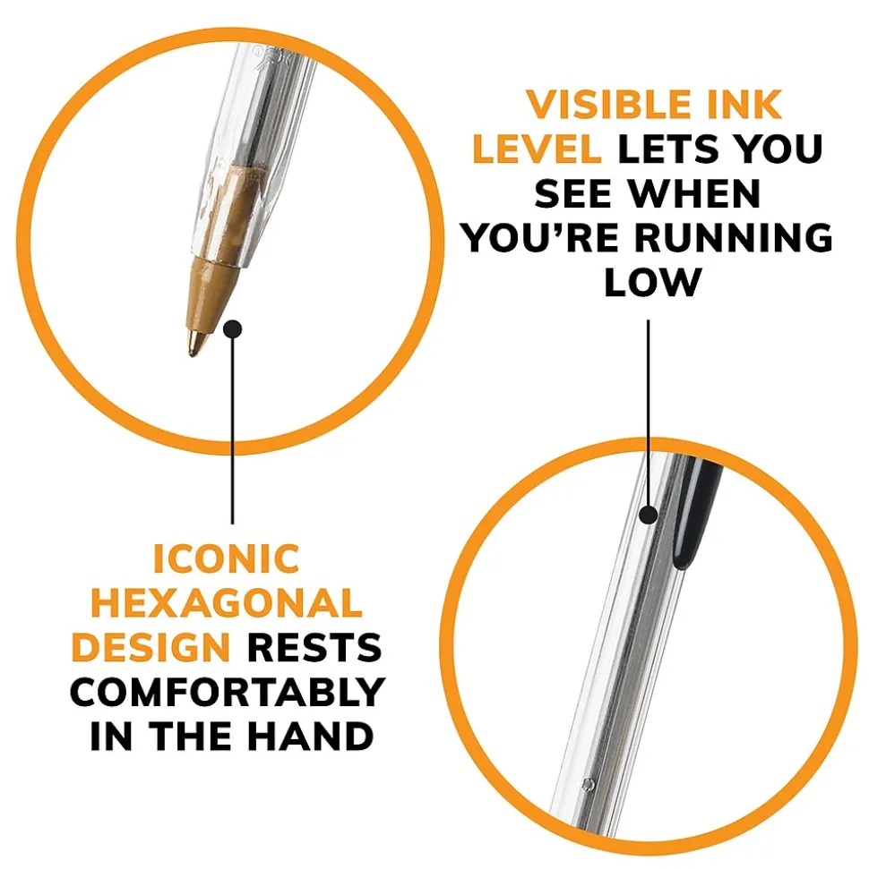 BIC Cristal Xtra Smooth Ballpoint Pen, Medium Point, Black Ink, 24/Box, 6 Boxes/Pack (MS144E-BLK)