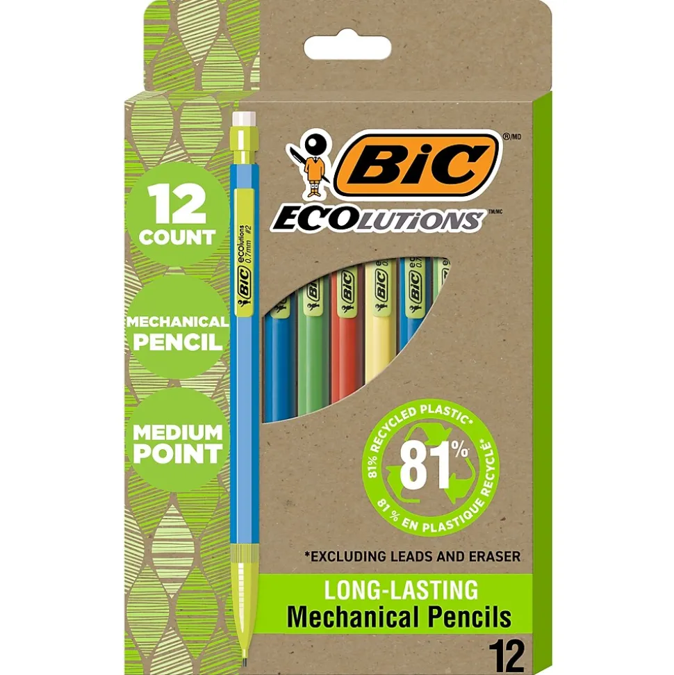 BIC Ecolutions Mechanical Pencils, 0.7mm, #2 Medium Lead, Dozen (MPE12-BLK)