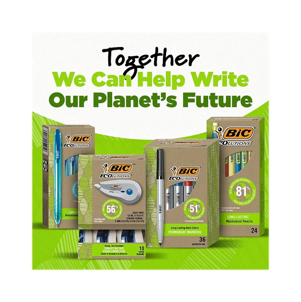 BIC ECOlutions Retractable Gel Pen, Medium Point, 1.0 mm, Blue Ink, 12/Pack (RGLE11-BLU)