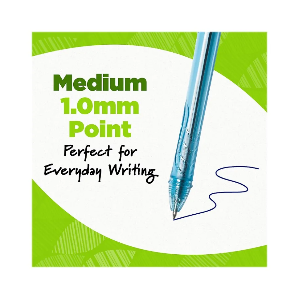 BIC ECOlutions Retractable Gel Pen, Medium Point, 1.0 mm, Blue Ink, 12/Pack (RGLE11-BLU)