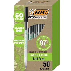 BIC Ecolutions Round Stic Ballpoint Pens, Medium Point, Black Ink, 50/Pack (GSME509-BLK)