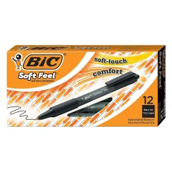 BIC Soft Feel Retractable Ballpoint Pens, Fine Point, 0.8mm, Black Ink, Dozen (12346/SCSF11BK)
