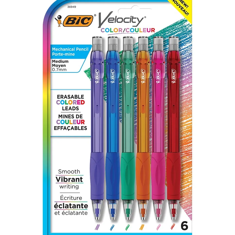BIC Velocity Colored Lead Mechanical Pencils, #2 Hard Lead, 6/Pack (MV7CP61-AST)