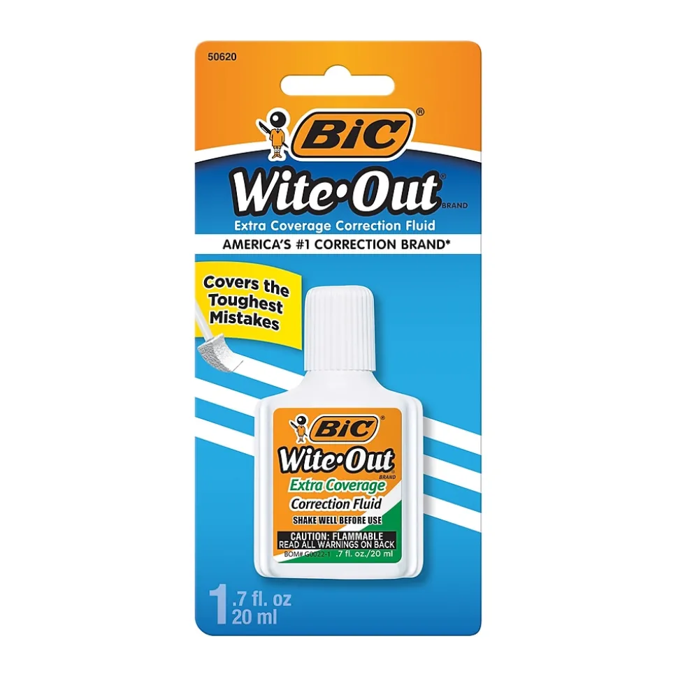 BIC Wite-Out Extra Coverage Correction Fluid, 20 ml., White (50624/WOFEC12)