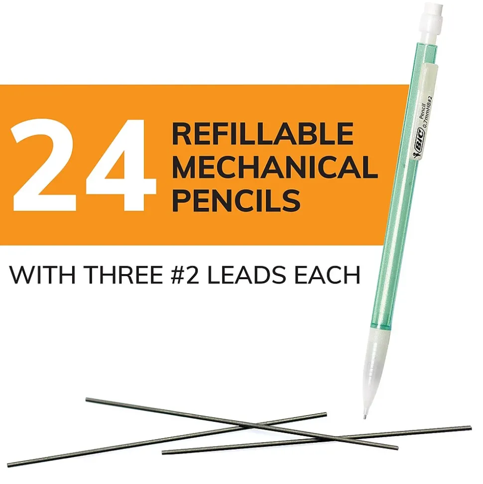 BIC Xtra Sparkle Mechanical Pencils, 0.7mm, #2 Hard Lead, 24/Pack (MPLP241-BLK)