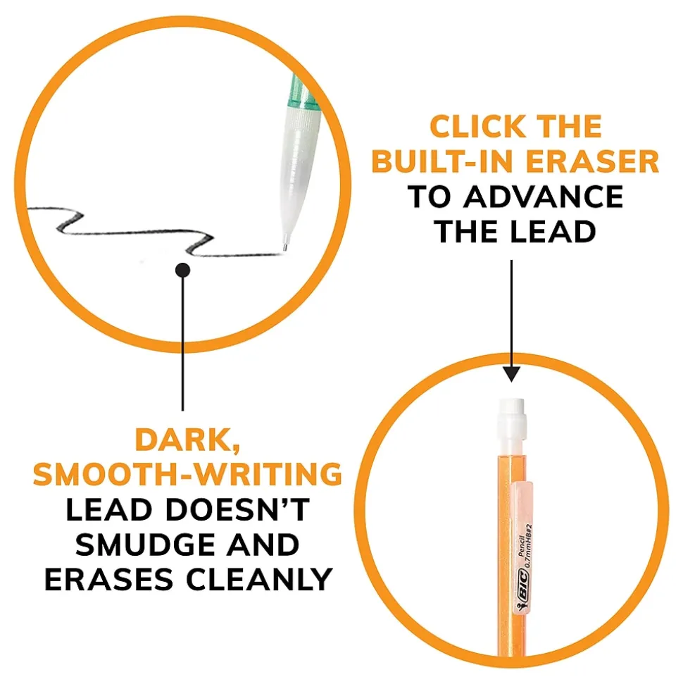 BIC Xtra Sparkle Mechanical Pencils, 0.7mm, #2 Hard Lead, 24/Pack (MPLP241-BLK)