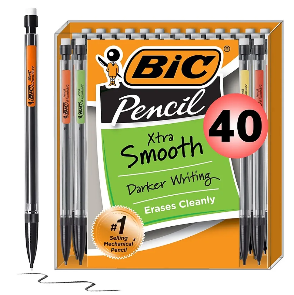 BIC Xtra-Smooth Mechanical Pencil, 0.7mm, #2 Medium Lead, 40/Pack (MPP40MJ-BLK)