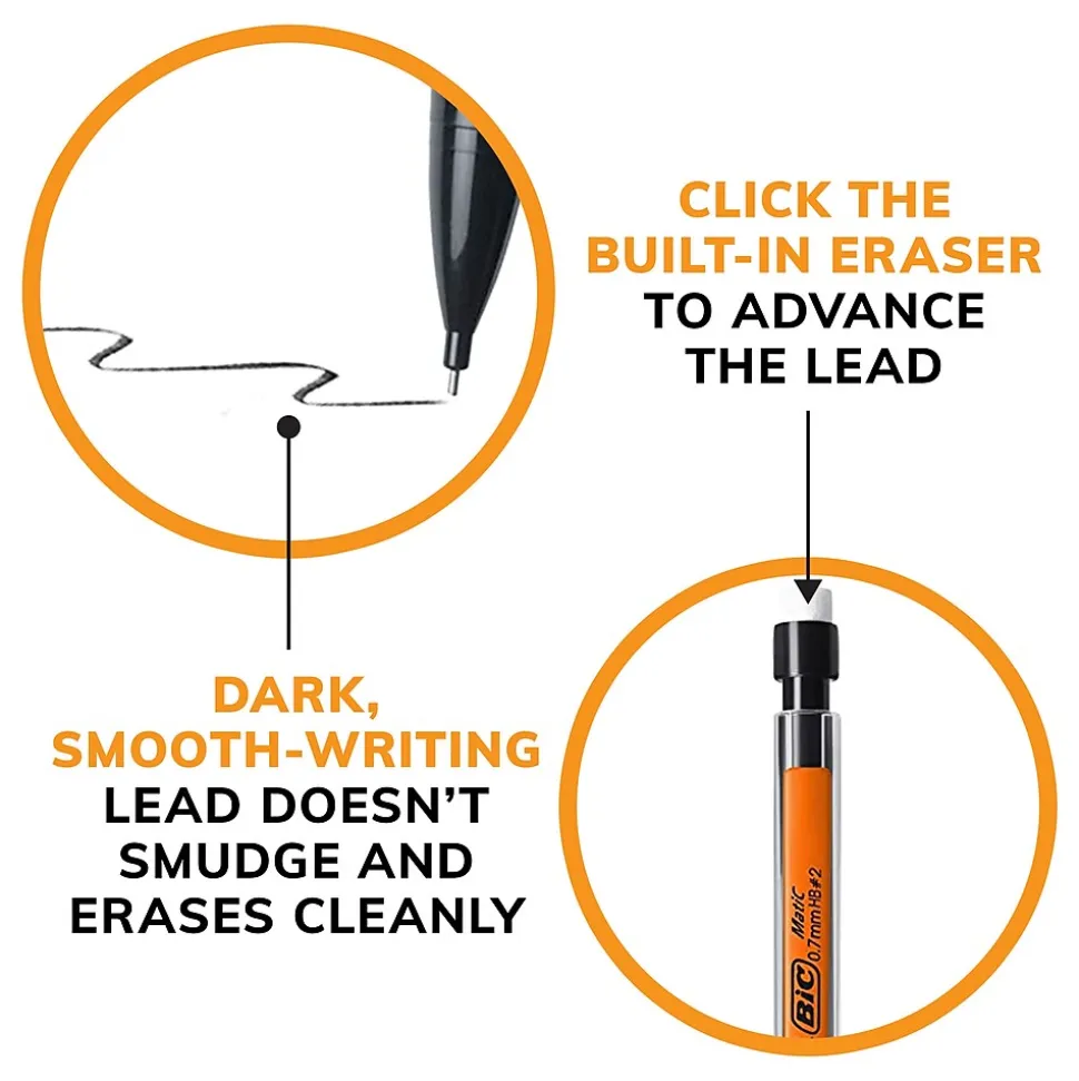 BIC Xtra-Smooth Mechanical Pencil, 0.7mm, #2 Medium Lead, 40/Pack (MPP40MJ-BLK)