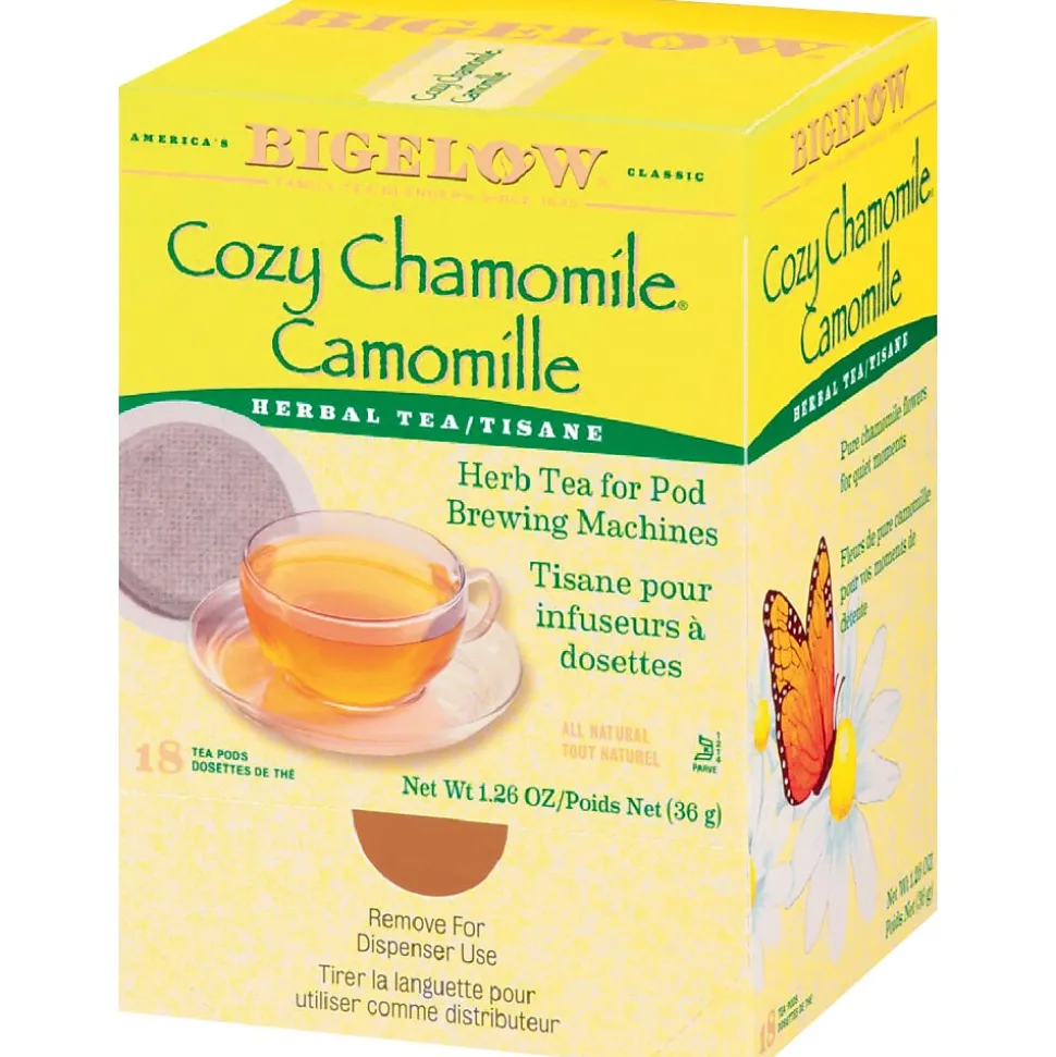 Bigelow Cozy Chamomile Herbal Tea for Pod Brewing Machines, Caffeine Free, 18/Box (RCB10906)