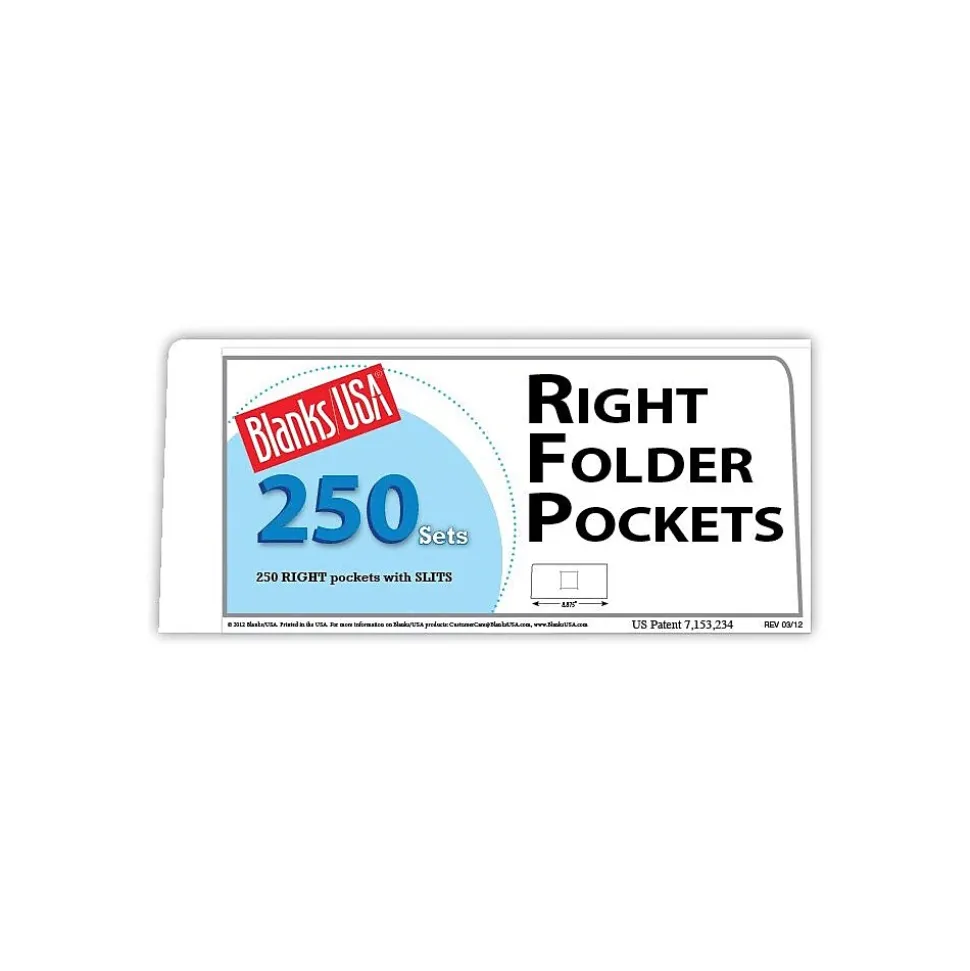 Blanks/USA® 8 7/8" x 4" 80 lbs. Matte Cover Right Folder With One Pocket, White, 250/Pack