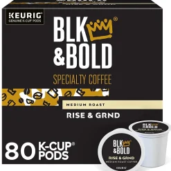 BLK & Bold Rise & GRND Coffee Keurig® K-Cup® Pods, Medium Roast, 80/Carton (OKB90055CT)