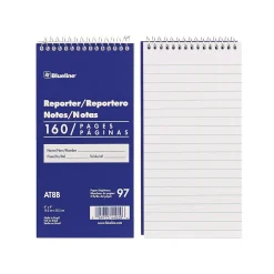 Blueline Reporter Notepad, 4" x 8", Ruled, Blue, 80 Sheets/Pad (AT8B)