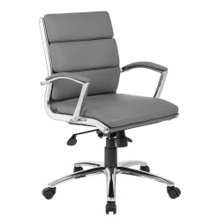 BOSS® Caresoft Plus Executive Series Mid Back Executive Chair with Metal Chrome Finish, Grey (B9476-GY)