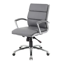 BOSS® Caresoft Plus Executive Series Mid Back Executive Chair with Metal Chrome Finish, Grey (B9476-GY)