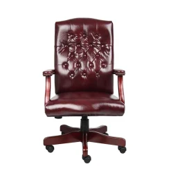 Boss Classic Vinyl Executive Oxblood Chair, Burgundy/Mahogany Finish Frame (B905-BY)
