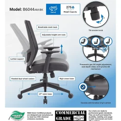 Boss Office Products Mesh/Vinyl Swivel Task Chair, Black (B6044AM-BK)
