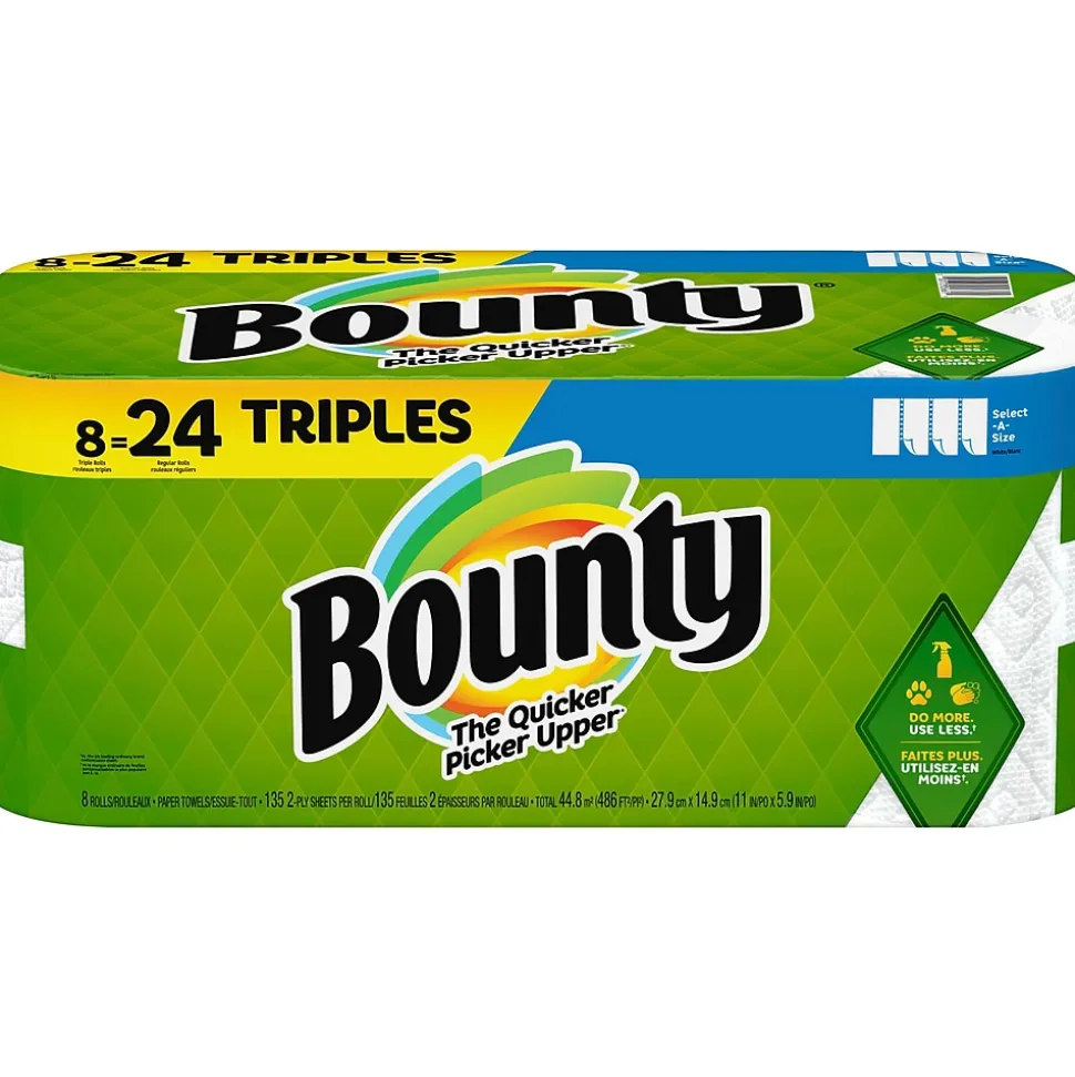 Bounty Select-a-Size Paper Towels, 2-Ply, 135 Sheets/Roll, 8 Rolls/Pack (05661)