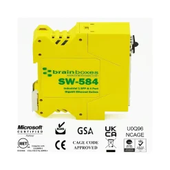 Brainboxes Industrial 4-Port Gigabit Ethernet Unmanaged Switch, Yellow (SW-584)