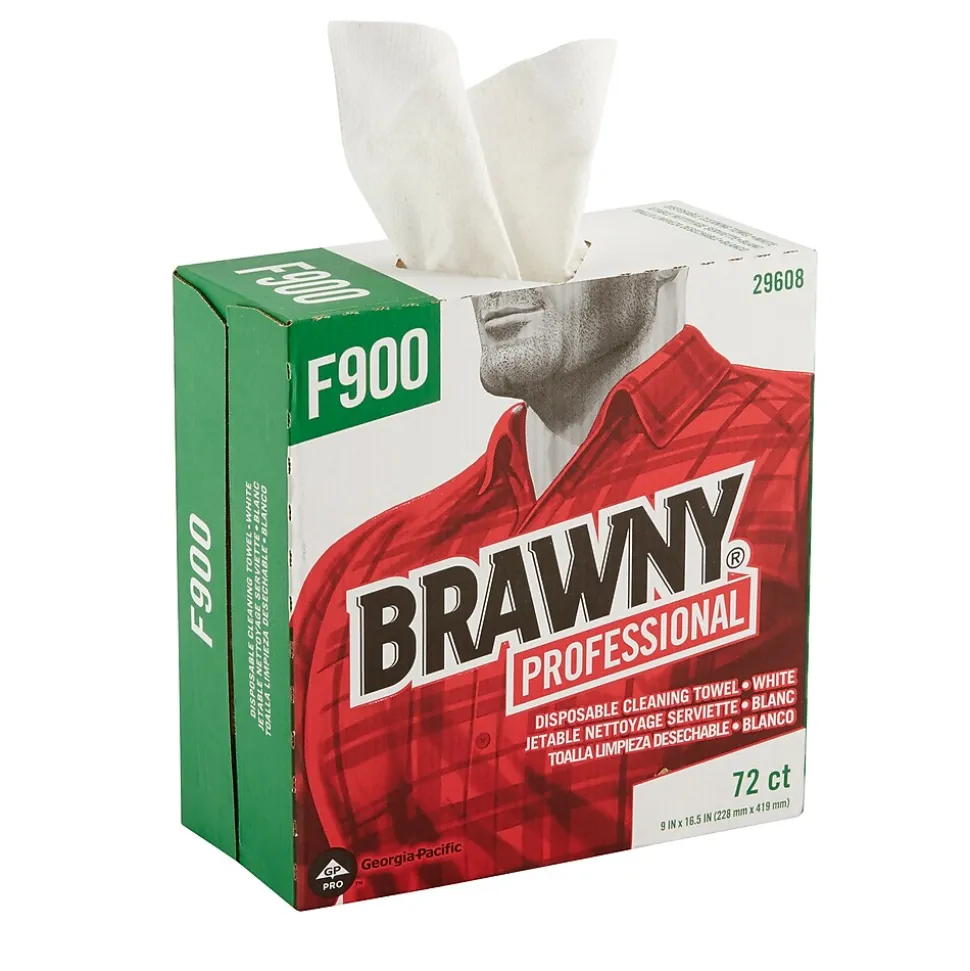 Brawny Industrial FLAX 900 Heavy Duty Assorted Materials Cleaning Wipers, 9" x 16.5", White, 10/Carton (29608)