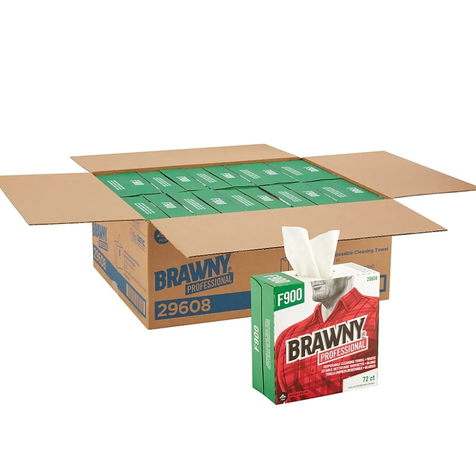 Brawny Industrial FLAX 900 Heavy Duty Assorted Materials Cleaning Wipers, 9" x 16.5", White, 10/Carton (29608)