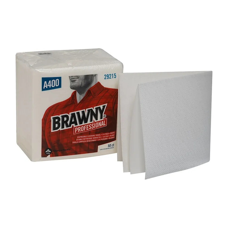 Brawny Professional A400 Cellulose Cleaning Wipers, 13" x 13", White, 800 Wipers/Box, 16/Carton (29215)