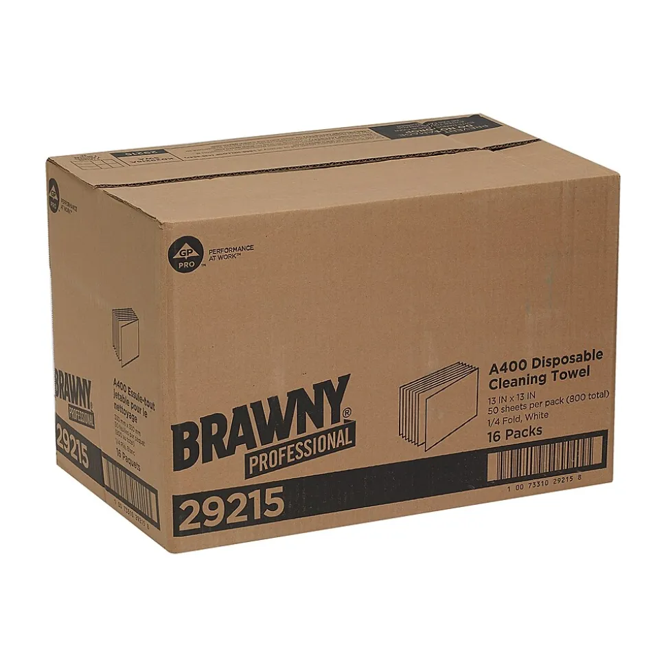 Brawny Professional A400 Cellulose Cleaning Wipers, 13" x 13", White, 800 Wipers/Box, 16/Carton (29215)