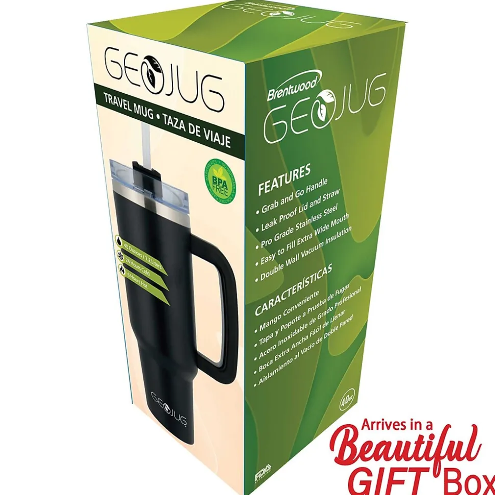 Brentwood Geojug Stainless Steel Double Walled Tumbler Cup, 40 oz., Black (CMB-1200BK)