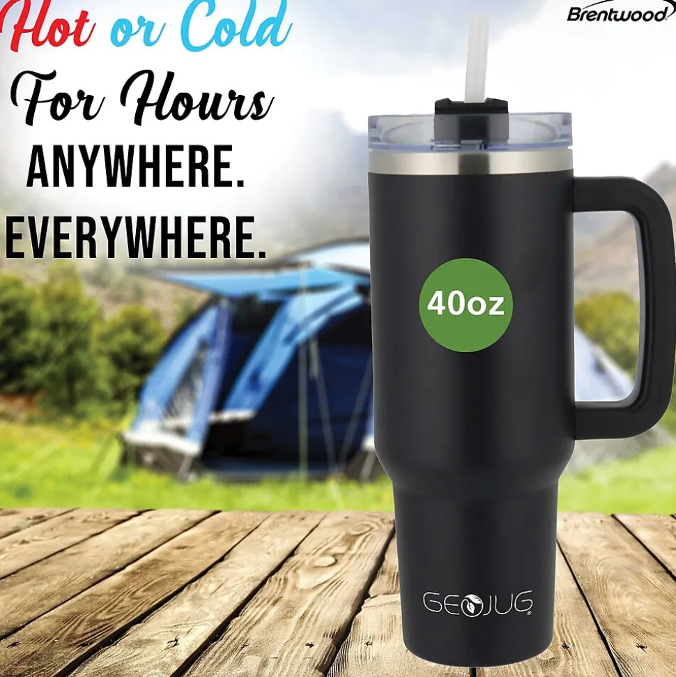Brentwood Geojug Stainless Steel Double Walled Tumbler Cup, 40 oz., Black (CMB-1200BK)