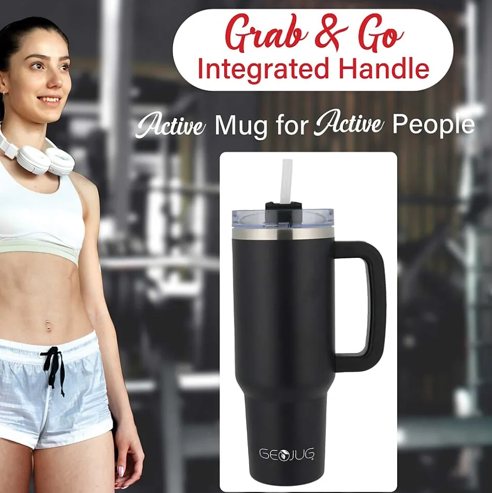 Brentwood Geojug Stainless Steel Double Walled Tumbler Cup, 40 oz., Black (CMB-1200BK)