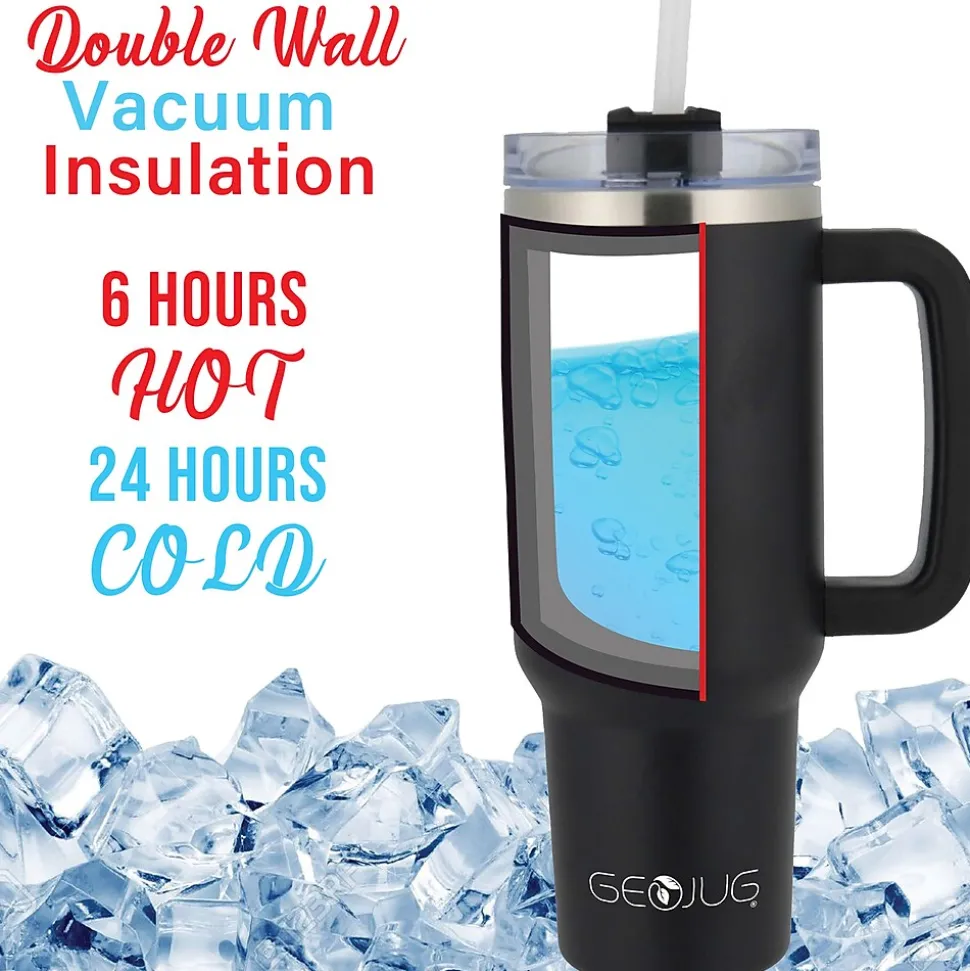 Brentwood Geojug Stainless Steel Double Walled Tumbler Cup, 40 oz., Black (CMB-1200BK)