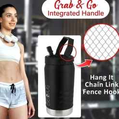 Brentwood Geojug Stainless Steel Double Walled Sports Water Jug, 64 oz., Black (G-1900BK)