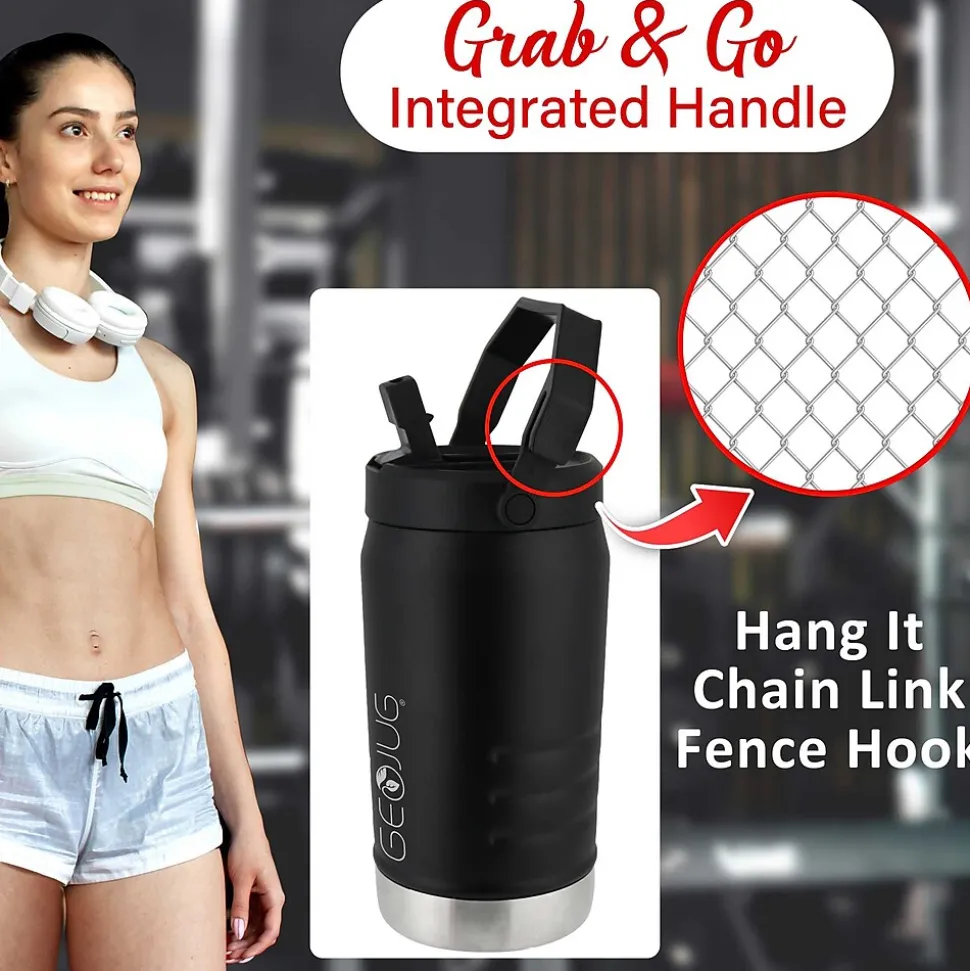 Brentwood Geojug Stainless Steel Double Walled Sports Water Jug, 64 oz., Black (G-1900BK)