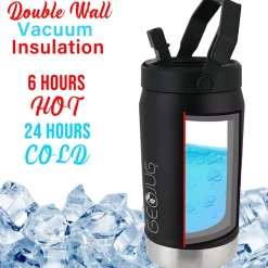 Brentwood Geojug Stainless Steel Double Walled Sports Water Jug, 64 oz., Black (G-1900BK)