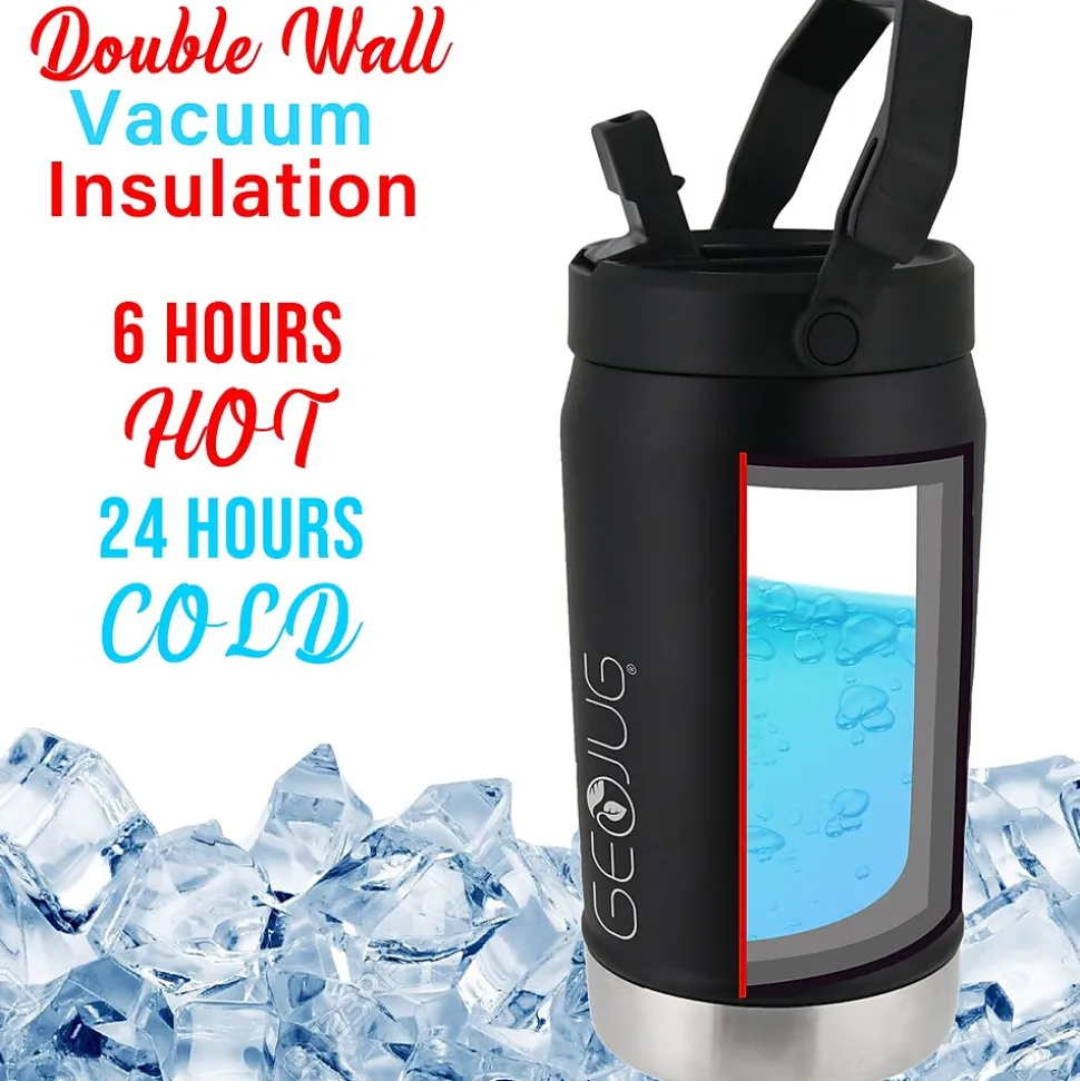 Brentwood Geojug Stainless Steel Double Walled Sports Water Jug, 64 oz., Black (G-1900BK)