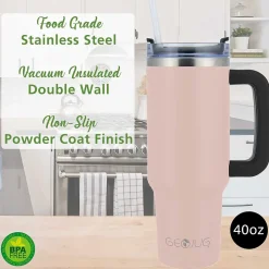 Brentwood Geojug Stainless Steel Double Walled Tumbler Cup, 40 oz., Pink (CMB-1200PK)