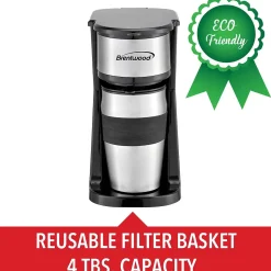 Brentwood Portable Single-Serve Coffee Maker with 14-Oz. Travel Mug, Black (TS-113BK)