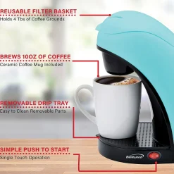 Brentwood Single-Serve Coffee Maker with Mug, Blue (TS-112BL)