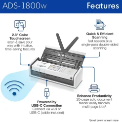 Brother ADS-1800W Wireless Compact Desktop Document Scanner