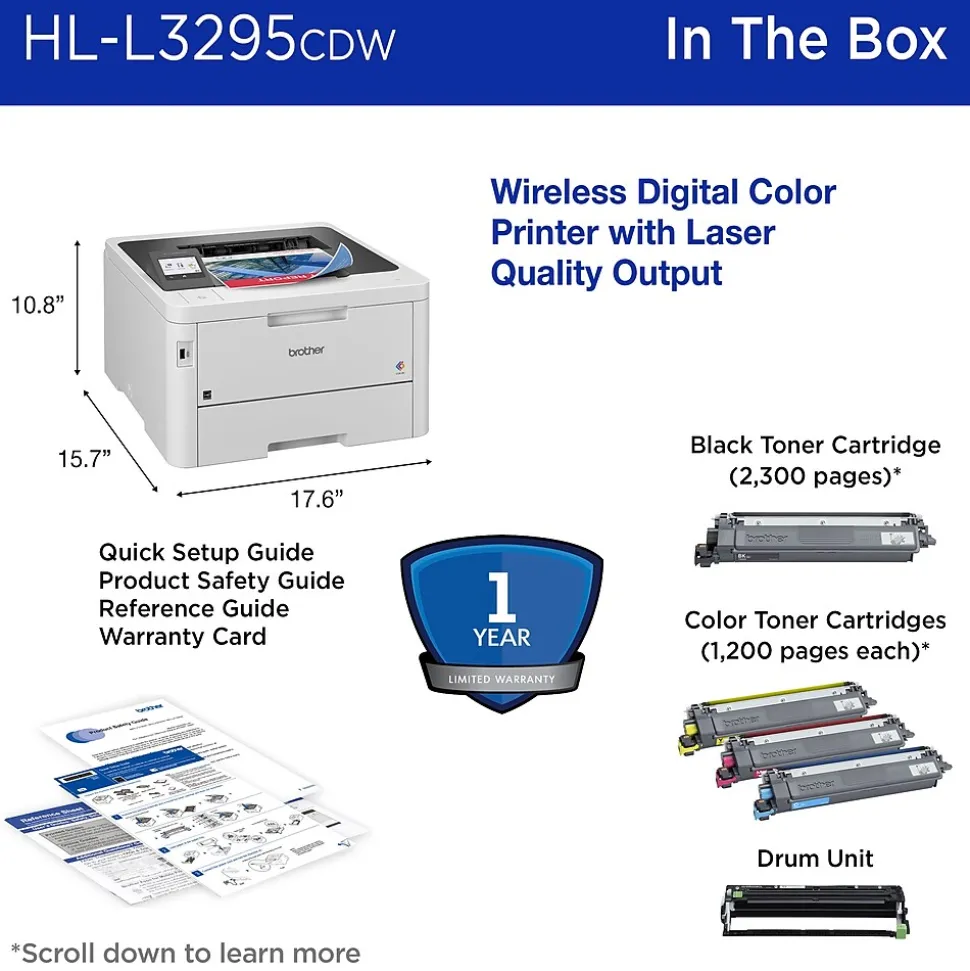 Brother HL-L3295CDW Wireless Compact Digital Color Printer, Refresh Subscription Eligible