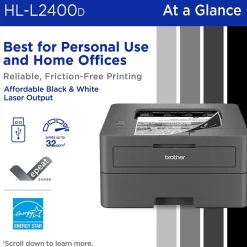 Brother HL-L2400D Compact Laser Printer, Single-Function, Print (9092806)