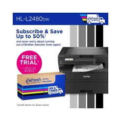 Brother HL-L2480DW Compact Wireless Black & White Laser Printer, Copy & Scan, Refresh Subscription Ready